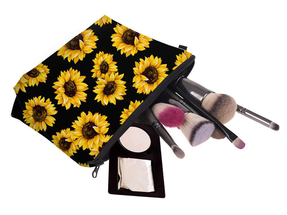Sunflower Print Polyester Makeup Bag For Toiletries