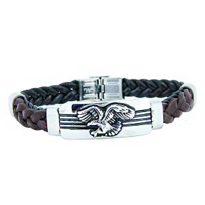 China Europ American Fashion Trendy Stainless Steel Geniune PU Leather Bracelet Bangle LBL72 factory