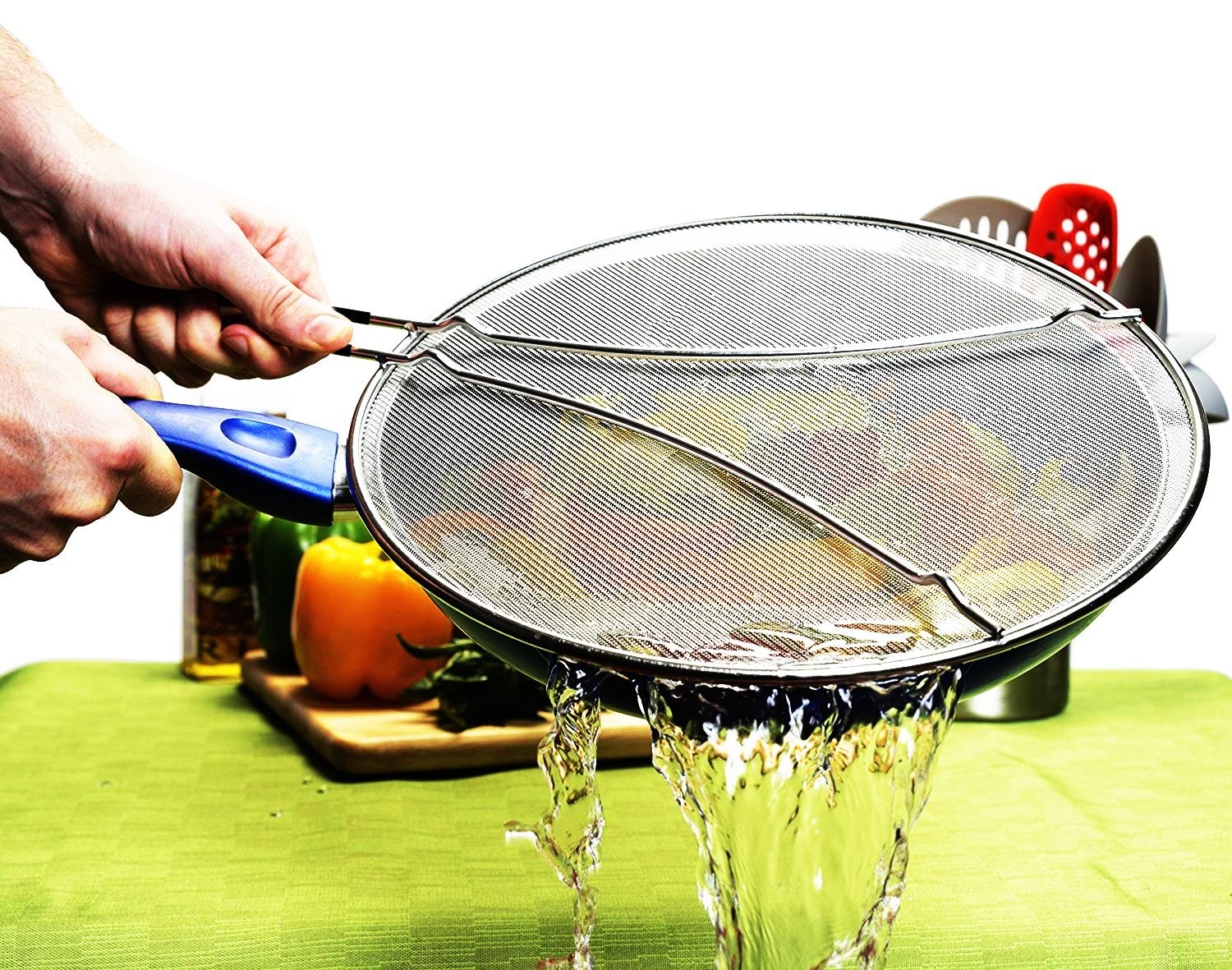 13" Grease Splatter Screen for Cooking with Heavy Duty Ultra Fine Mesh Plus Silicone Hot Handle Holder