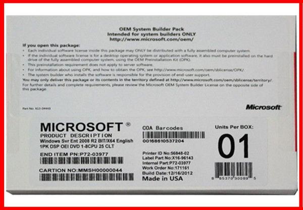 Microsoft Windows server 2008 R2 enterprise oem pack 25 cals activation online 32bit & 64 bit DVD