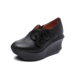 S304 Round Toe Thick-Soled Sponge Cake Leather Handmade Women'S Shoes Autumn And