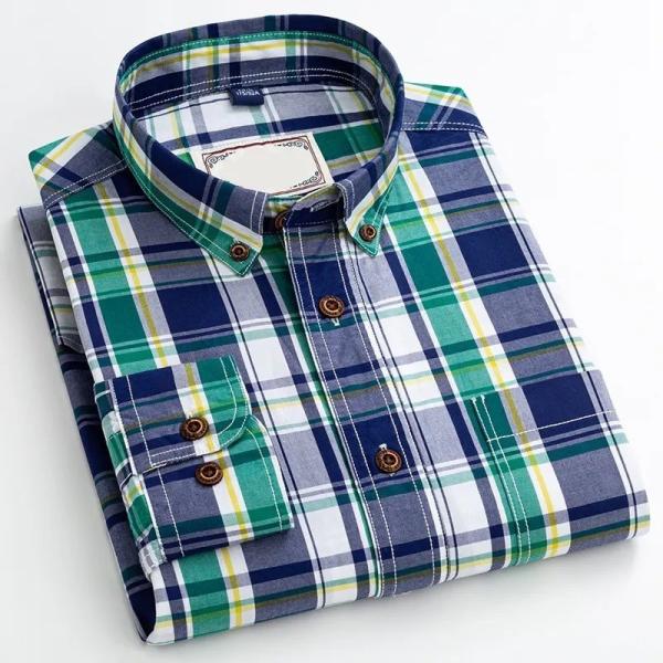 Plaid Shirt Long Sleeve Check 100% Cotton Men′s Shirt Casual Formal Office
