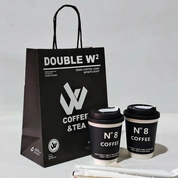 Custom Recyclable Paper Flat Bottom Kraft Paper Shopping Bag for Tea Coffee Packaging