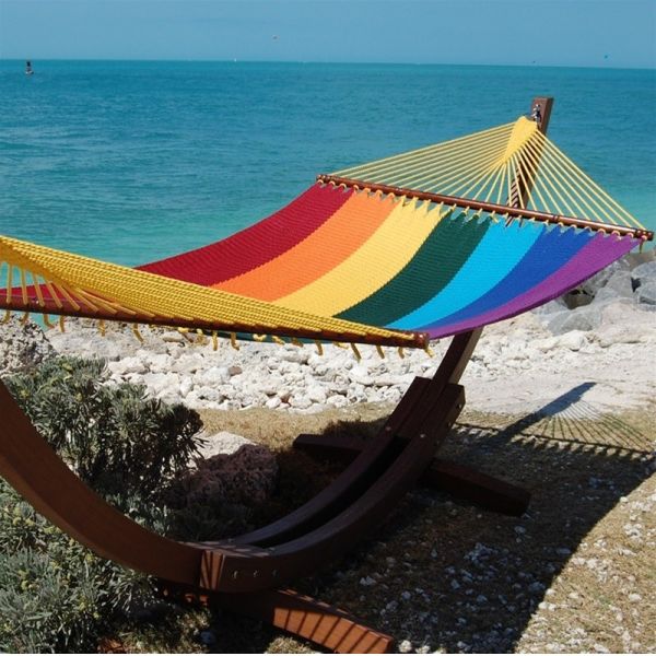 Patio Rainbow Caribbean Style Hammock , Soft Spun Polyester Caribbean Rope
