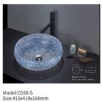 Round Bathroom Countertop Tempered Glass Basin Sink Carved Colorful