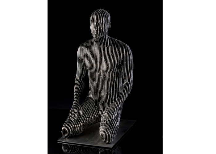Outdoor Decor Laser Cutting Stainless Steel Meditator Sculpture