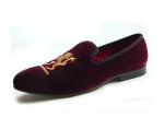 Lion Embroidered Mens Velvet Loafers Handmade Mens Black Velvet Slippers For