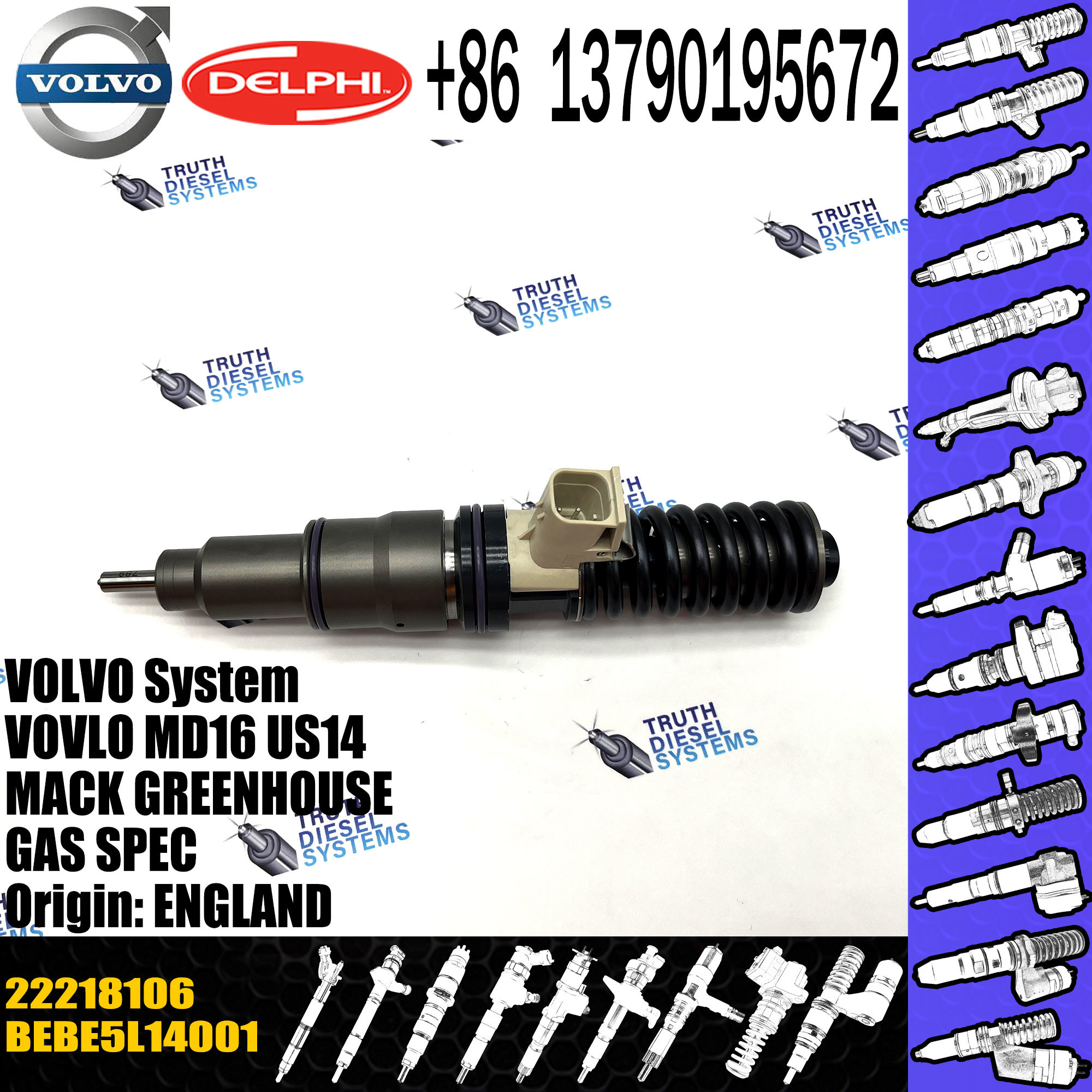 High Quality New Diesel Fuel Injector For E3.5 /VOL Truck Md16 Bebe5l14001 85020091 85020090 22218106