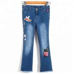 Embroidery Kids Jeans Pant Light Blue , Children Girls Denim Pants Breathable