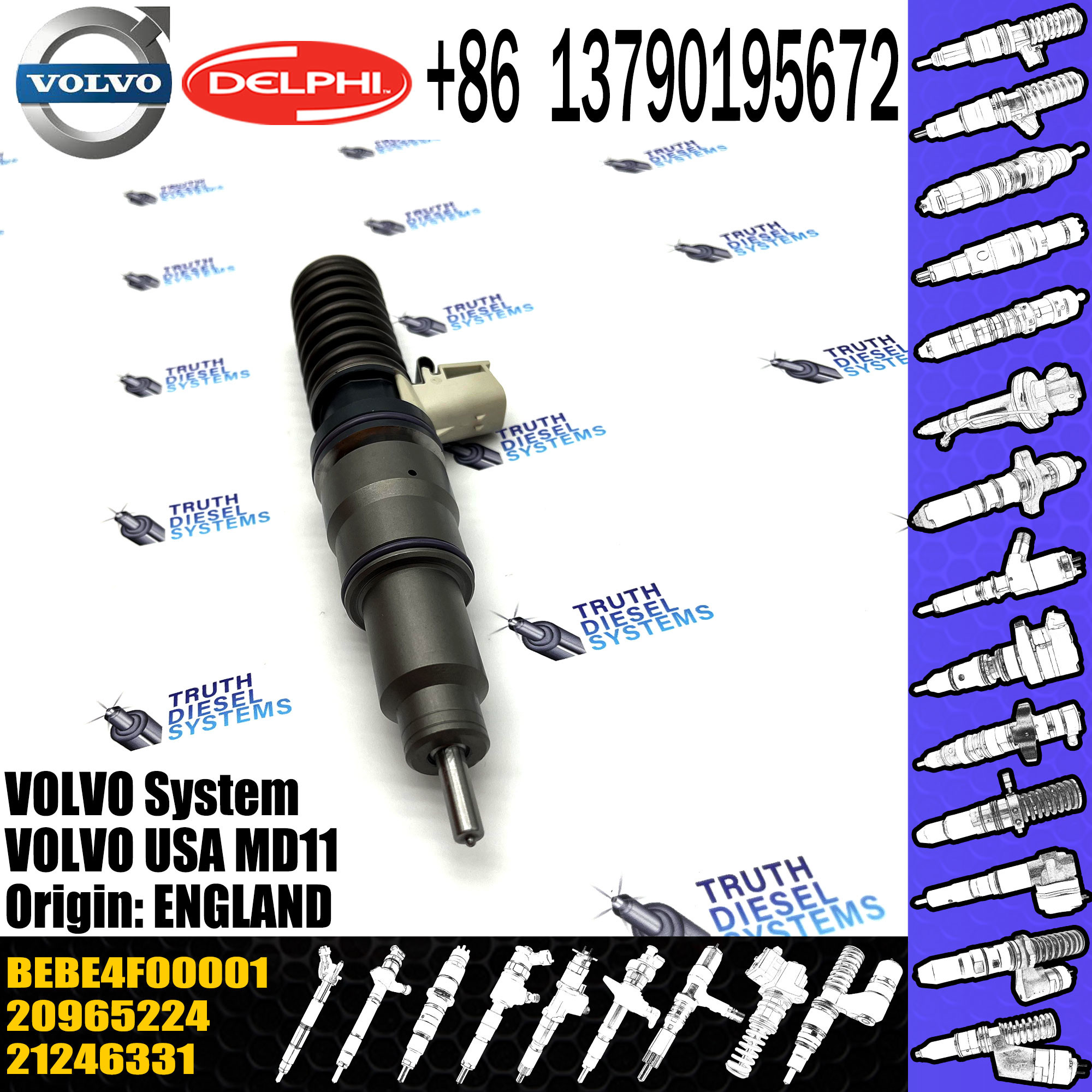 Diesel Fuel Injector 21246331 20965224 21028628 21106498 BEBE4F06001 BEBE4F03001 BEBE4F00001 E3.3 for HYUN-DAI H ENGINE