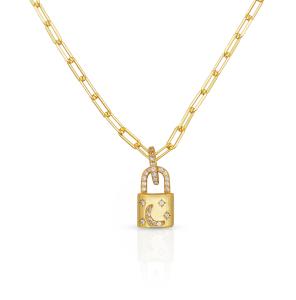 China 18K Gold Locket Pendant Pave White CZ Link Chain Necklace For Engagement factory