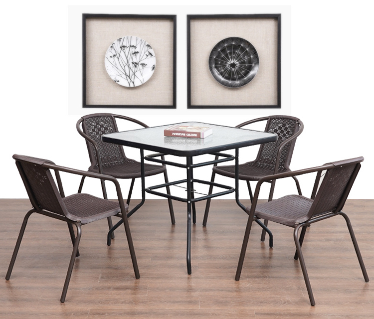 Balcony Garden Leisure Furniture Metal Tempered Glass Square Round Coffee Dining Table
