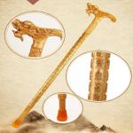 T Handle Rubber Foot Wood Walking Cane , Peach Wooden Walking Stick For Elders