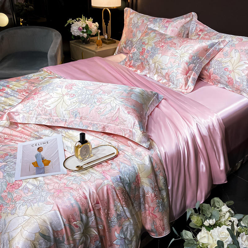 Diagonal Printing Mulberry Silk Fitted Sheet Set for 100% Silk Bedding in Market