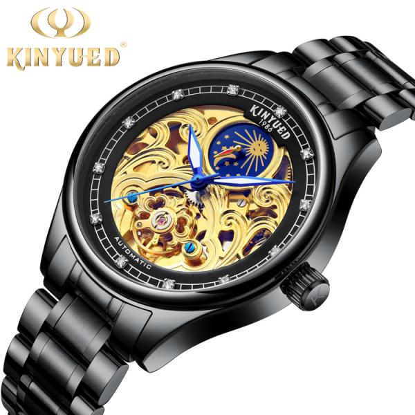 KINYUED popular stainless steel classical automatic luminous hands mens