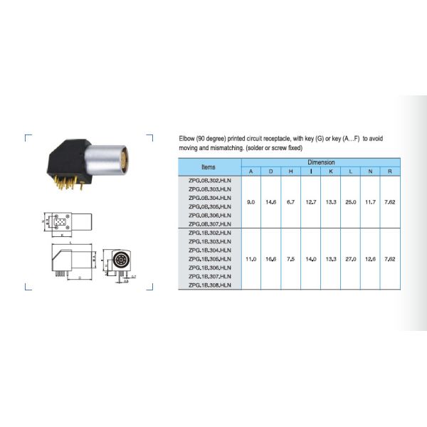 ZPG 0B Push Pull Miniature Circular Connector 4 Pin IP50 With Elbow Socket