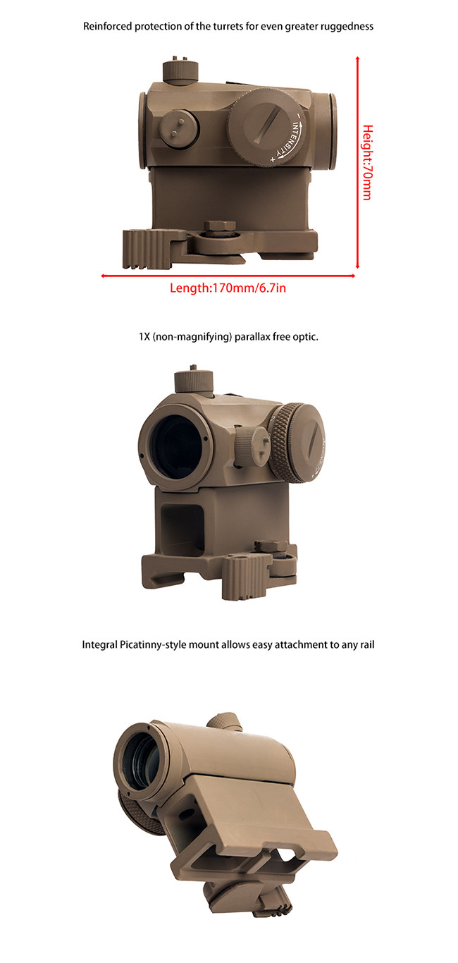 1X Magnification Red Dot Scope Tactical T-1 Red Dot Rifle Sight 2 MOA Reticle