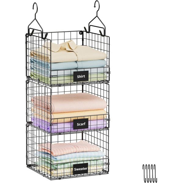 Sonyabecca 3-Tier Hanging Closet Organizer with Name Plate, Clothes Hanging