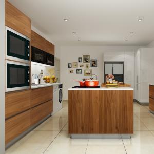 China Solid Timber Walnut Factory Kitchen Cabinets Premade for Apartment factory