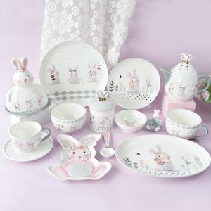China Creative Cute Rabbit Ceramic Tableware Set Embossed Craft For Home Easter Dinnerware factory