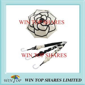 China All Over Panels Imprint Hook J Crystal Handle Umbrella on sale