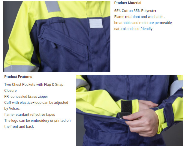 Fire Retardant Safety Coverall Suit Safety Protective Clothing 65% Cotton 35% Polyester