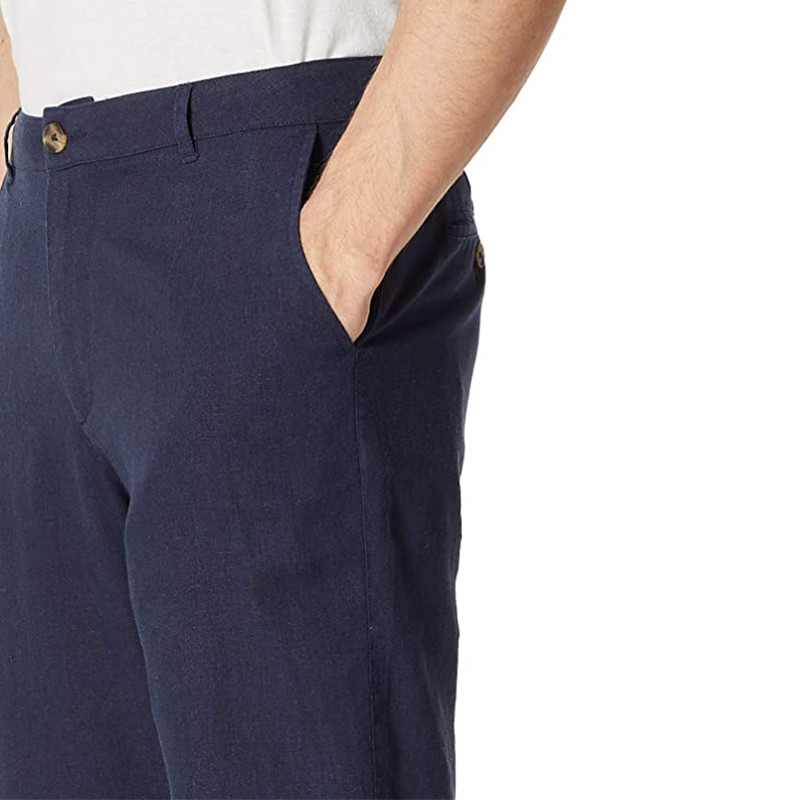 Easy Care Breathable 48% Linen Black Viscose Shorts Men'S Flat Front Shorts