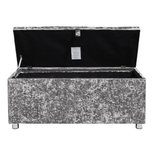 Crush Diamond Silver Crushed Velvet Ottoman Foldable Ottoman Storage Box