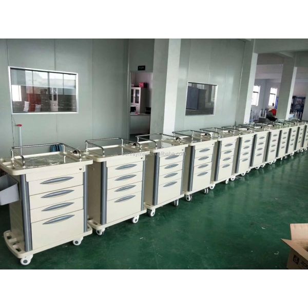 Hospital Medical Records Crash Cart ABS Emergency Medical Cart Trolley with Drawers Trolley Medical