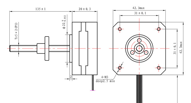 NEMA 17 Captive Stepper Motor Ultrathin 20mm Body 1.0A 0.13N.m For Precise Instrument