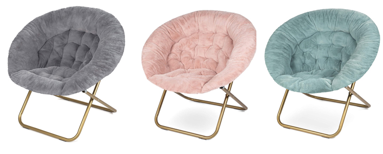 Camping Steel Legs Foldable Moon Chair for Adult and Kid Faux Fur Bedroom Saucer Chair