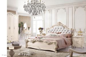 China luxury cream French style wood bed room furniture set factory