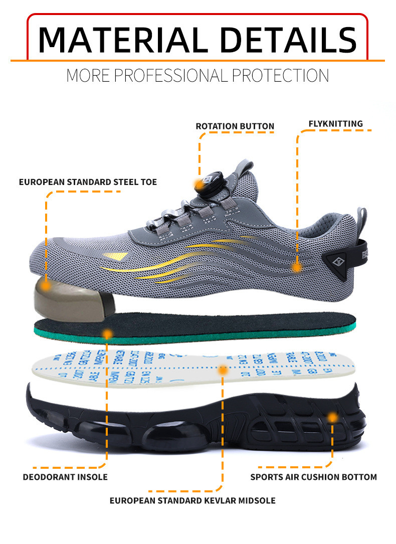 Industrial Safety Shoes Black Flying Knit Work Shoes BOA Button Safety Shoes TPU Work Shoes Midsole Kevlar