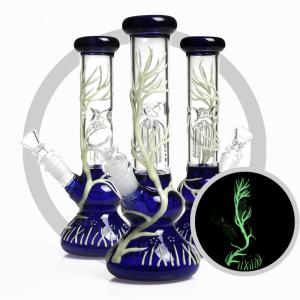 China Double Colorful Round Base Glass Bong 4 Arms Tree Perc Smoking Bongs Water Pipe Luminous Tree On Glass Hookah factory