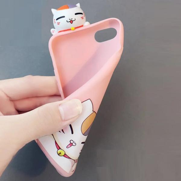 Soft TPU Lucky Cat Image 3D Doll Pasted Back Cover Cell Phone Case For iPhone 7
