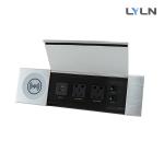 Brushed Aluminum Flip Up Cover Desktop Socket With Wireless Charger