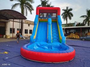 China Summer Blue Orange Inflatable Water Slides With Pool factory