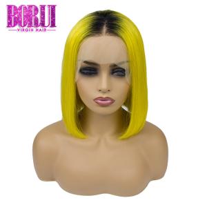 China Short Colored Bob Wigs Brazilian Human Hair 1b Yellow With Transparent factory