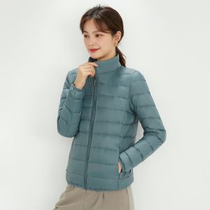 Wholesale Premium 90% White Duck Down Jacket Zip Up Solid Color Stand Collar