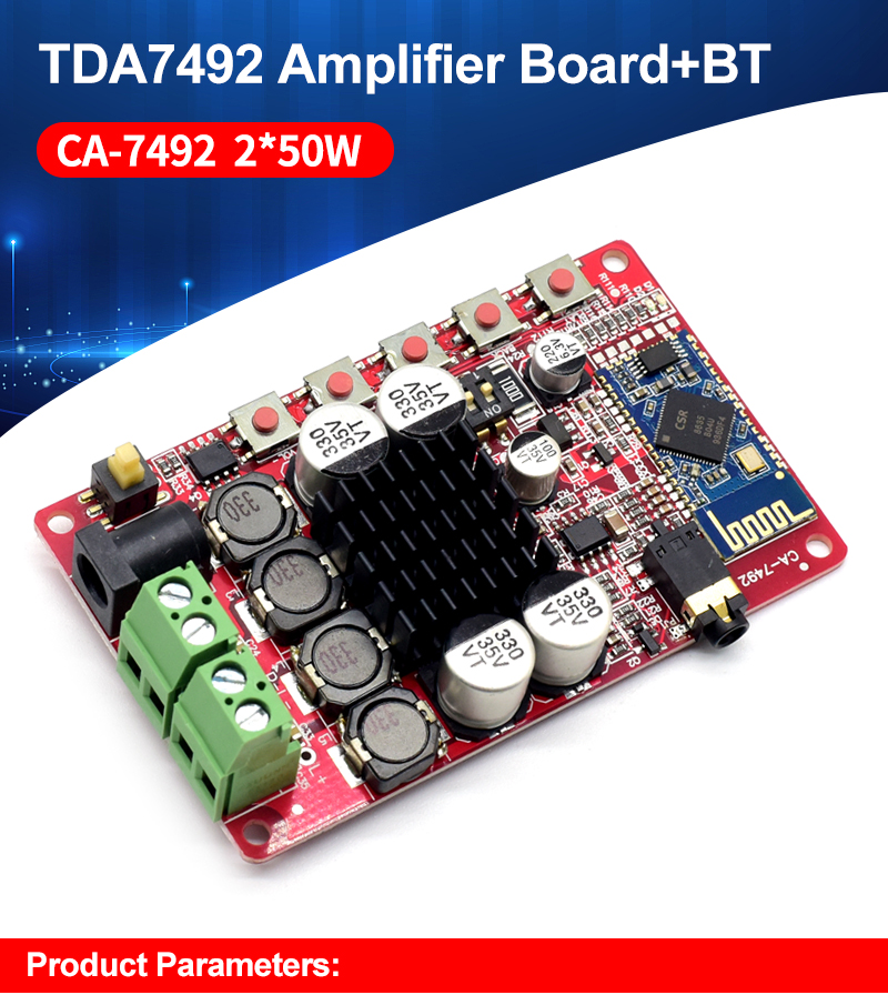 CA-7492 TDA7492P 5.0 BT 50W*2 Linear Home Amplifier Board Wireless Digital Audio Receiver Module for DIY Electronics
