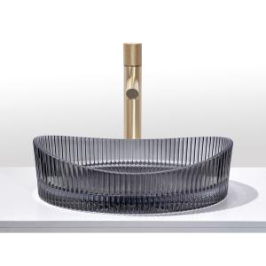 China Crystal Glass Wash Basin Transparent Black Color Bathroom Countertop Sink factory