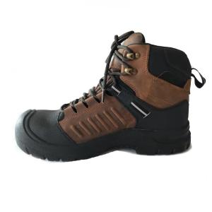China PU Industrial Safety Shoes Brown Leather Steel Toe Boots For Autumn factory
