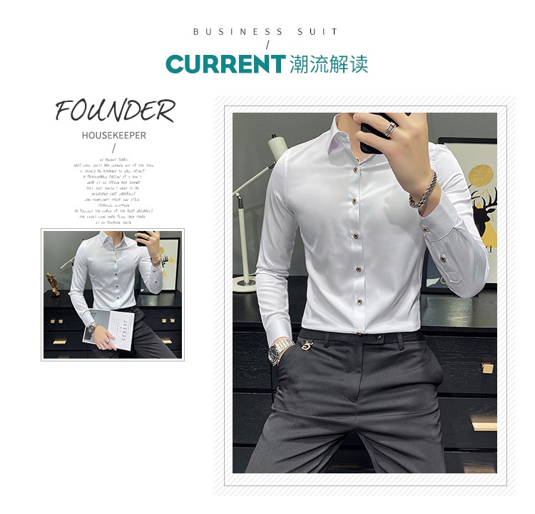 Long-Sleeved Custom Formal Shirt For Men Printed Polyester Cotton Slim Fit Casual Shirt