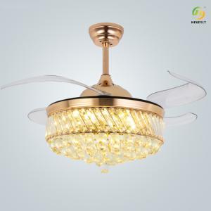 China Modern Luxury Invisible Crystal Ceiling Fan Light 42 Inch 4 Fan Blades For Dining Room factory