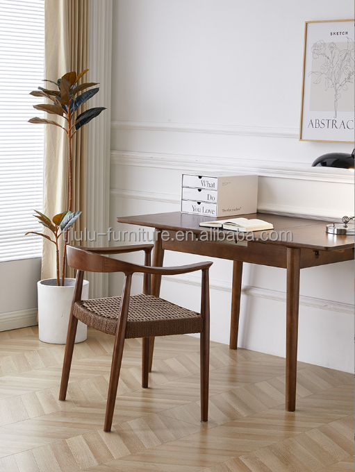 Home Furniture Modern North European Style Woven Cord Dining Chairs with Rubber Wood Frame