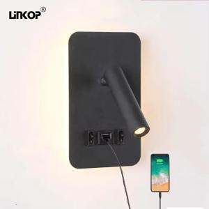 China Dual Switch Usb LED Wall Lamp Hotel Bedside Embedded Black 3w 110-240v 3000k factory