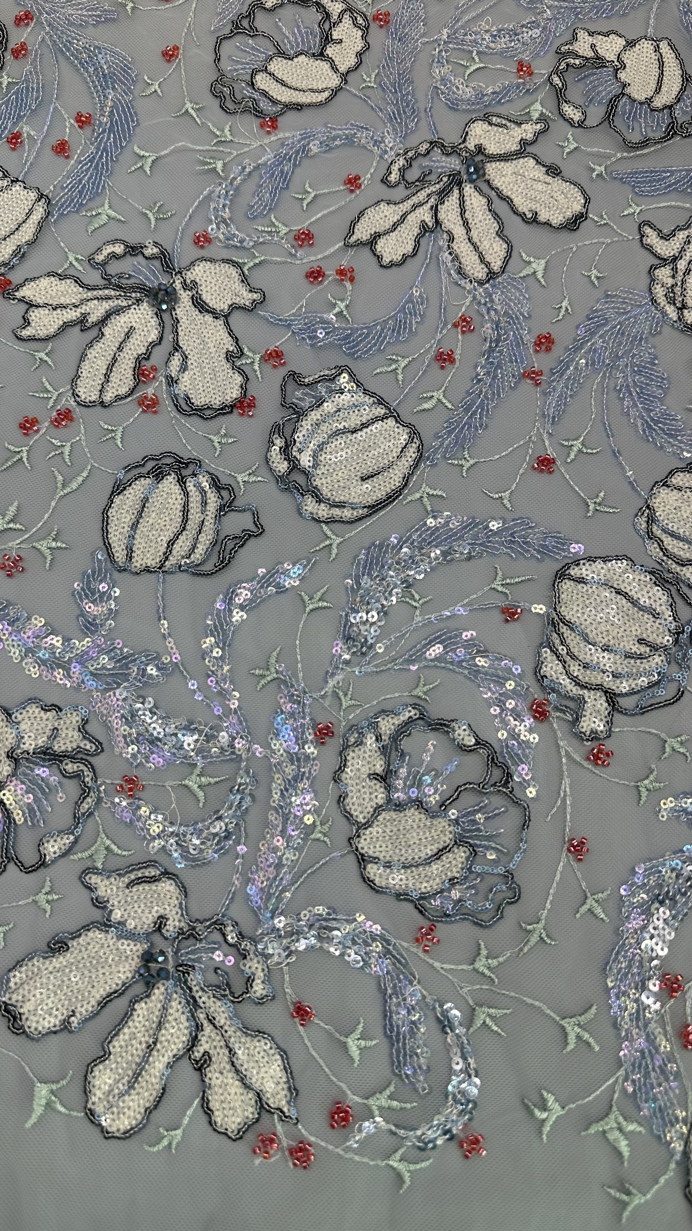 Mesh Ground Leafy Sequins Lace Fabric for Elegant Breathe Dinner Gowns Shining Fabric