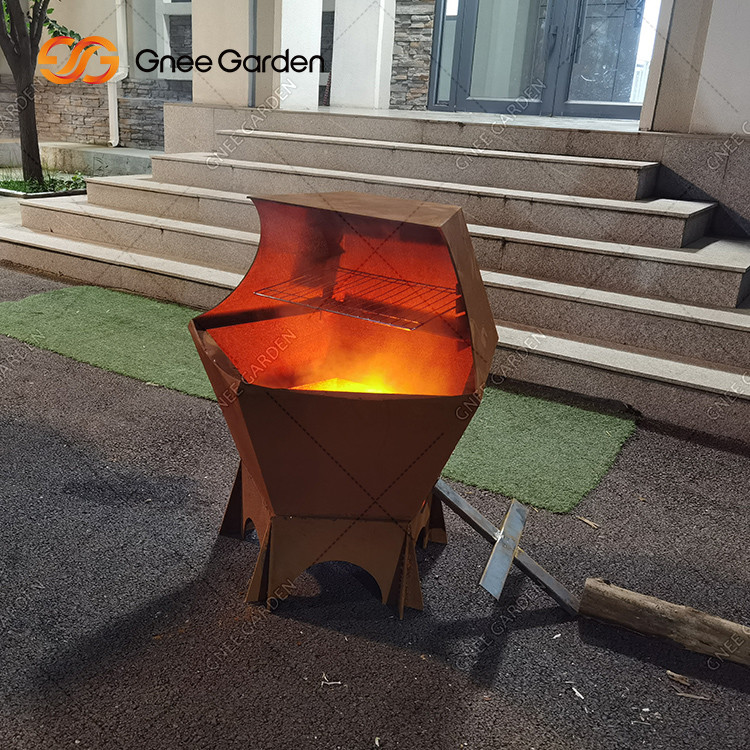 Simple Operation Barbecue Grill In Corten Iron BBQ Charcoal Cooking Grill Outdoor Party Barbecue Grill