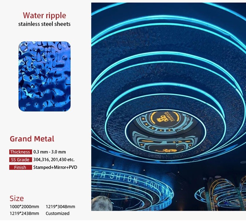 Factory Price 201 304 316 Stamped Finish Water Ripple Stainless Steel Sheet For Ceiling Panel and Wall Cladding