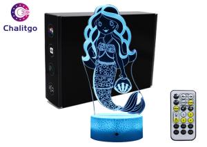 China Mermaid 3D Night Light Table Lamp , Glass Illusions Lamps For Girls Decoration factory
